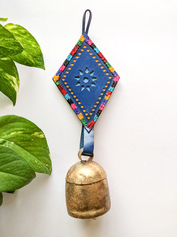 Blue Aakriti - Leather Bell Hanging (Blue)