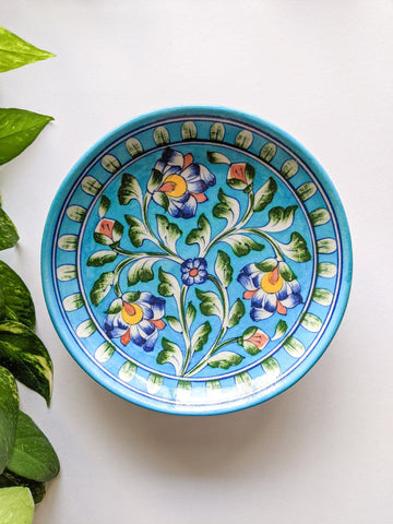 Sky Blue Floral - Blue Pottery Wall Plate