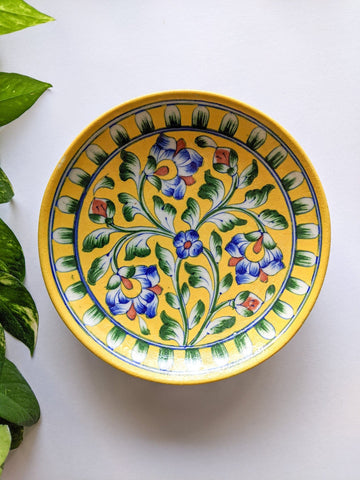Yellow Floral - Blue Pottery Wall Plate