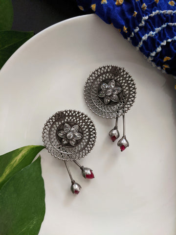 Aakriti - Silver Oxidised Earrings