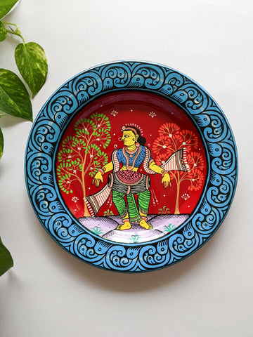 Blue Dholak - Hand-painted Pattachitra Wall Plate (Purple)