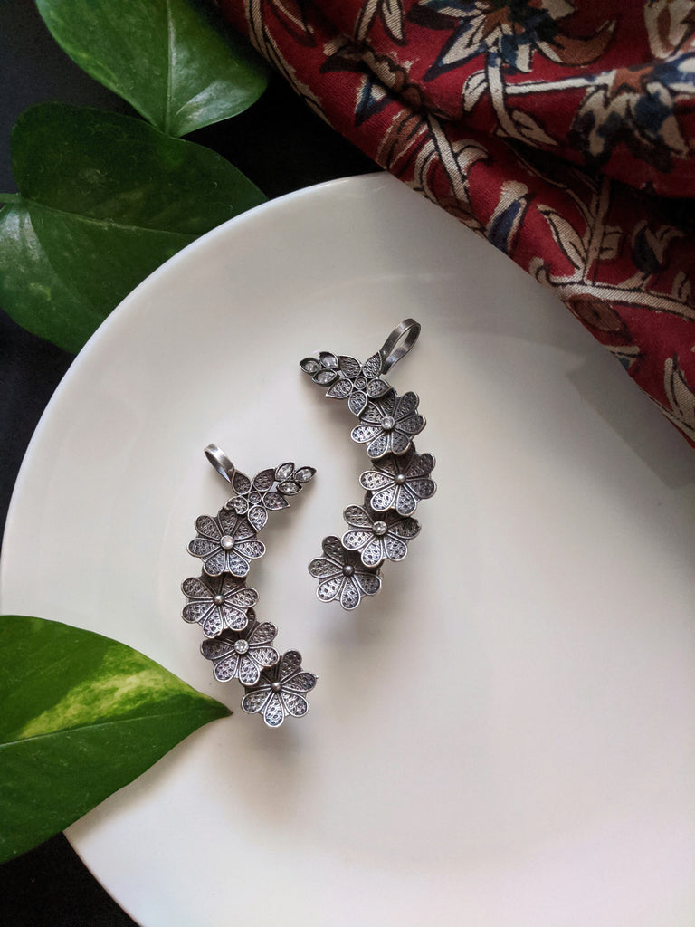 Dulcett India Oxidised Silver Ear cuff Earrings For Women & Girls