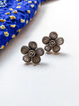 Flower Studs - Silver Oxidised Earrings