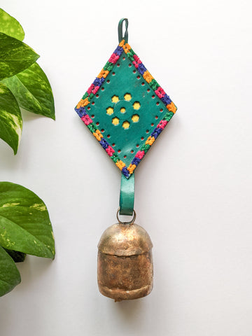 Green Aakriti - Leather Bell Hanging (Yellow)