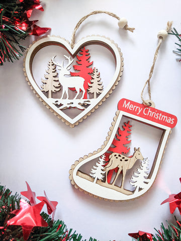 Heart & Stocking - Reindeer Christmas Ornaments