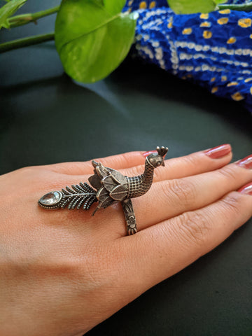 Buy Silver Plated Flower Shaped Oxidised Ring by Ishhaara Online at Aza  Fashions.