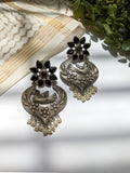Jodha Pearl - Silver Oxidised Earrings