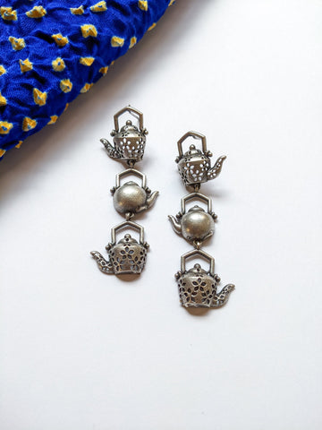 Kettle Hanging - Silver Oxidised Earrings