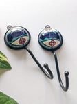 Navy Blue - Blue Pottery Wall Hooks (Pack of 2)