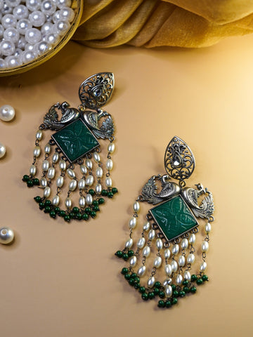 Noor-Jahan - Silver Oxidised Earrings