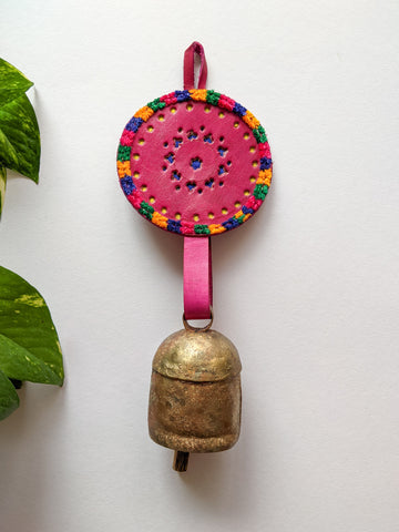 Pink Dhara - Leather Bell Hanging (Heart)