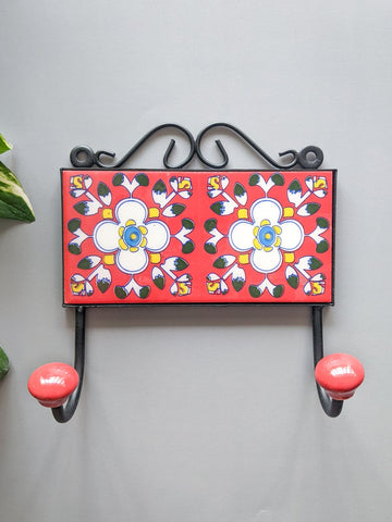 Red & White - Blue Pottery Wall Hook