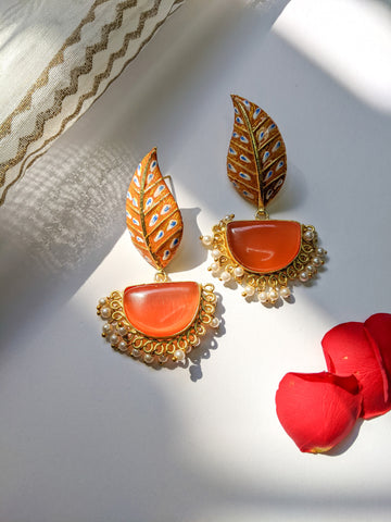 Pearl Leaf - Handpainted Earrings