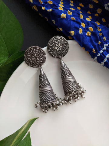 Phulkari - Silver Oxidised Earrings