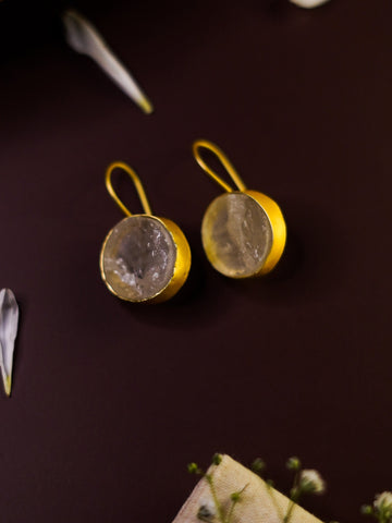 Stone Charm - Gold Tone Earrings