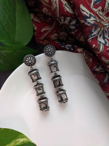 Swara - Silver Oxidised Earrings