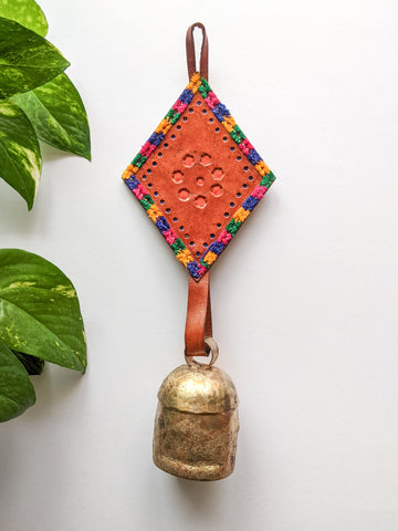 Tan Aakriti - Leather Bell Hanging (Orange)