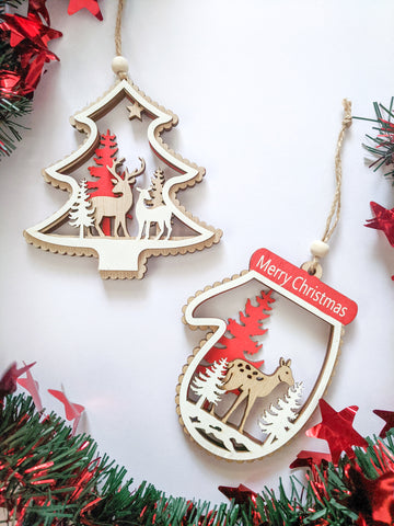 Tree & Glove - Reindeer Christmas Ornaments
