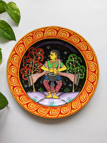 Yellow Drum - Hand-painted Pattachitra Wall Plate